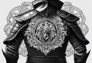 half sleeve, upper arm and shoulder, leather armor.  The crest on the shoulder is an ouroboros tattoo idea