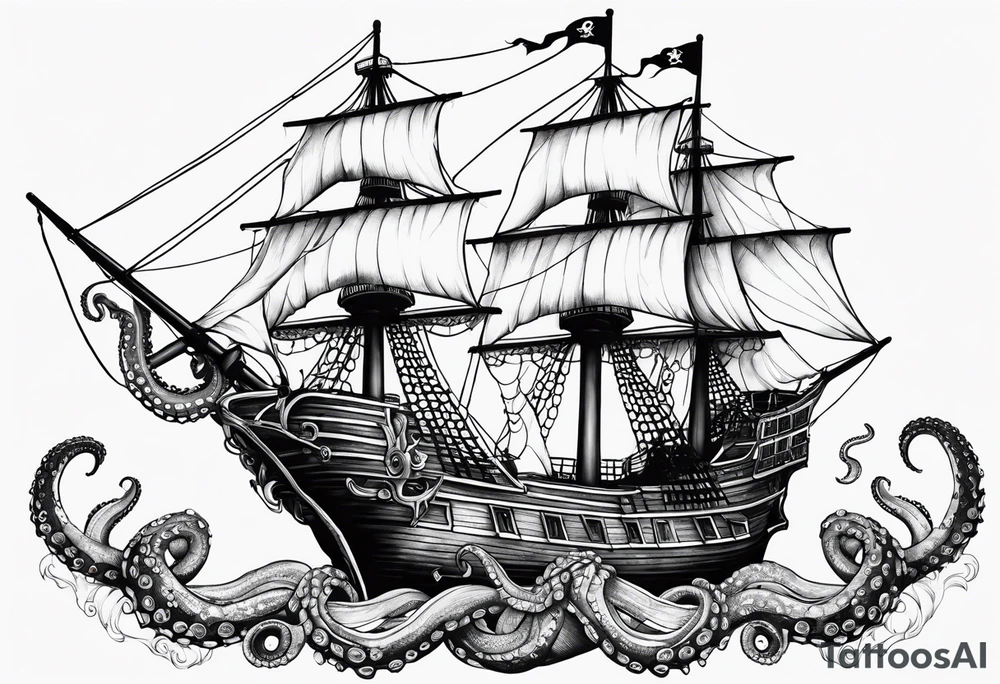 octopus pirate ship tattoo idea