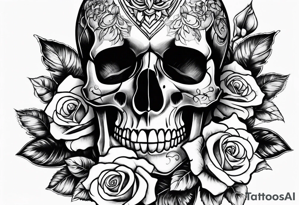Skull roses watch tattoo idea