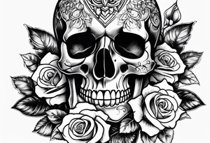 Skull roses watch tattoo idea