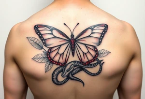 Red Butterfly with leafs and a beautiful snake tattoo idea