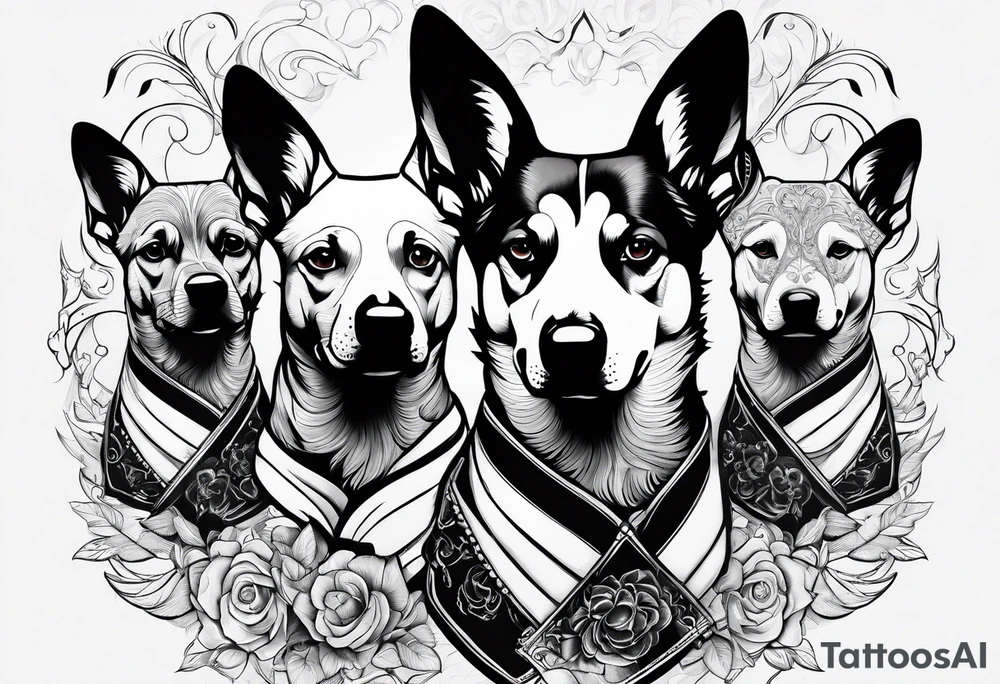 Dog with theee heads tattoo idea