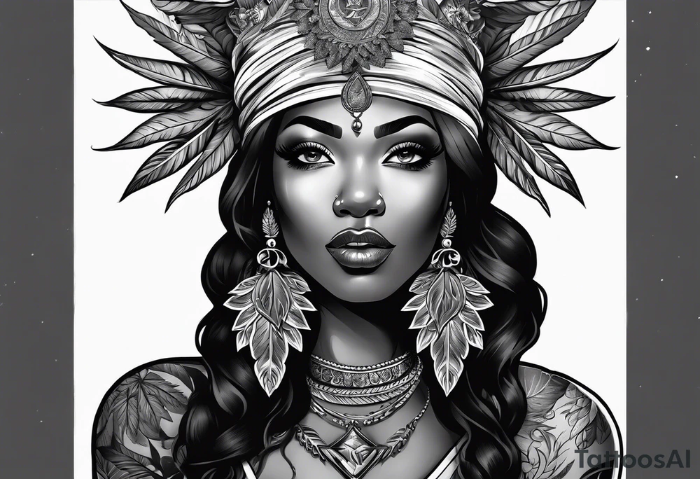 Black Goddess of marijuana tattoo idea