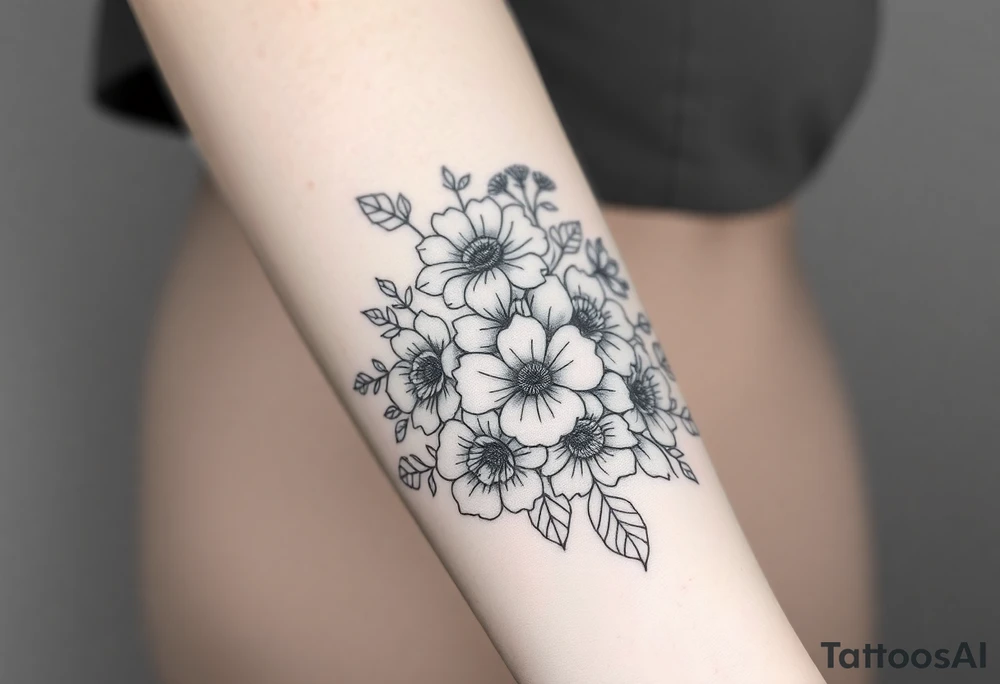 Large floral design with multiple types of flowers tattoo idea