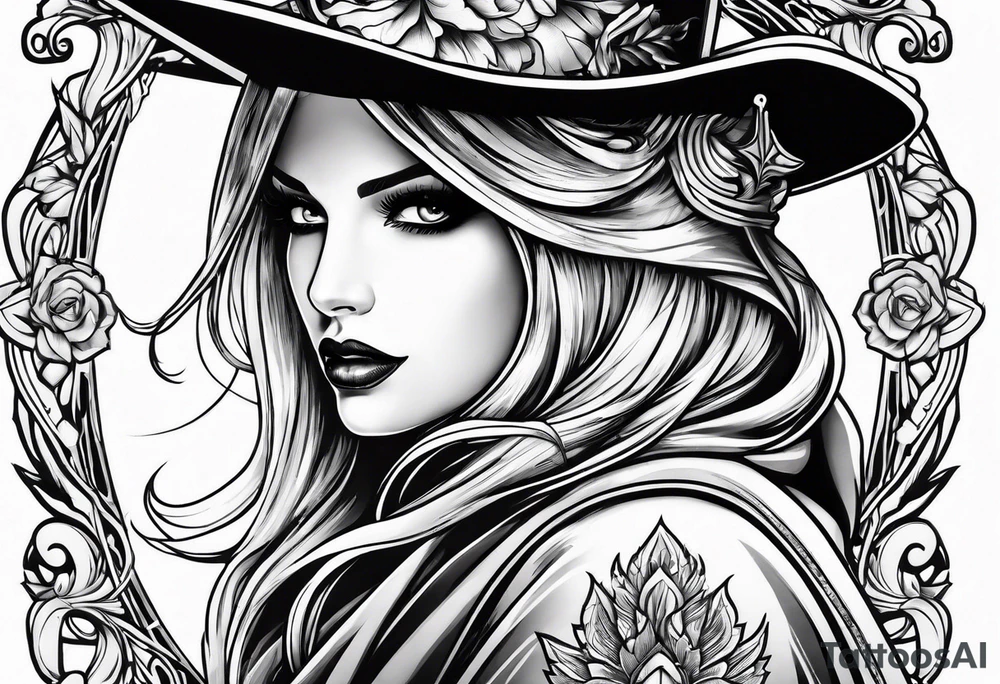 Shadow cloak protecting beautiful dagger tattoo idea