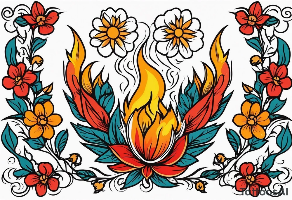 tongue of fire
old school vintage simple traditional design with vintage flowers surrounding
bold color simple tattoo idea