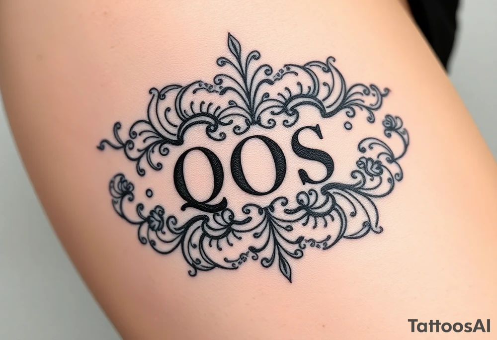 text reading "QOS" across a womb tattoo tattoo idea