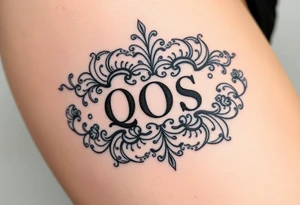 text reading "QOS" across a womb tattoo tattoo idea