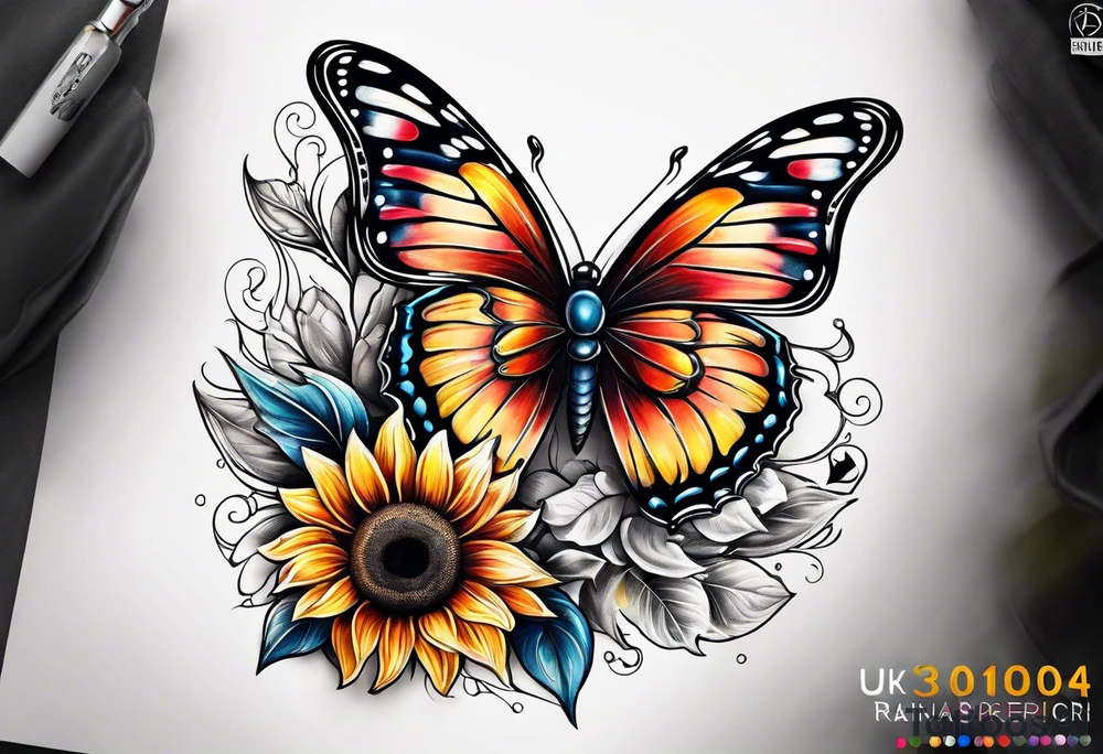 Half butterfly half sunflower tattoo idea