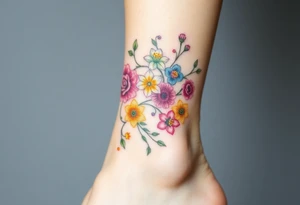 Vine with alternating flowers daffodil,
Lily, chrysanthemum, rose, aster, narcissus tattoo idea