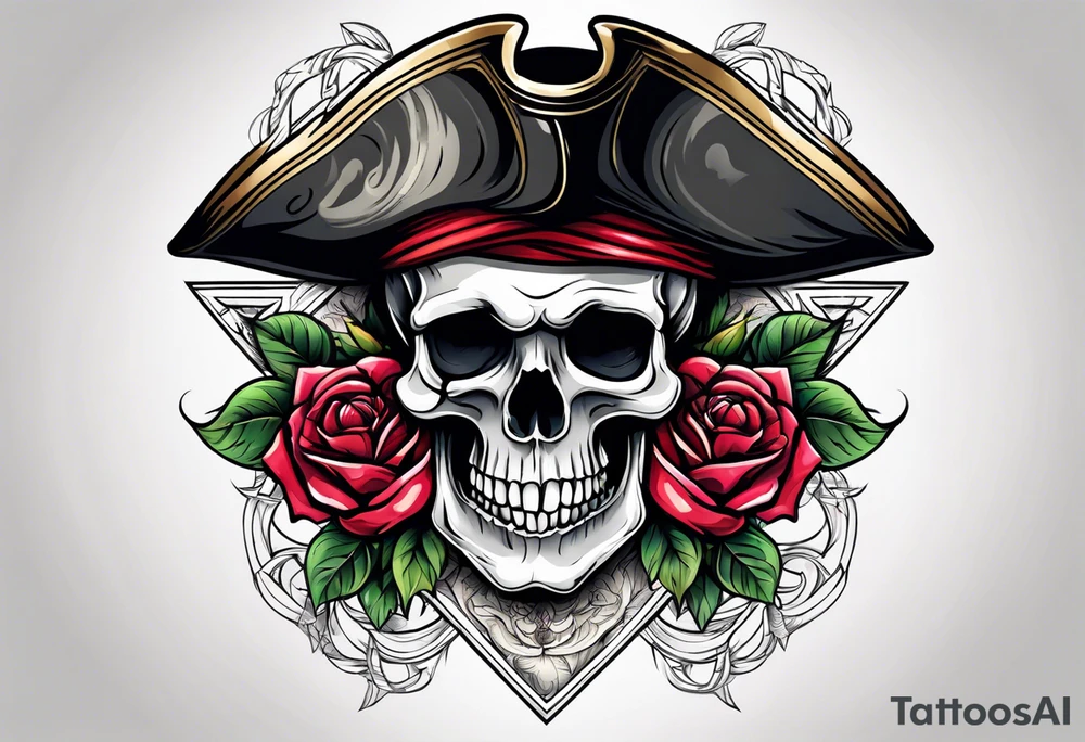 pirate skull with rose tattoo idea