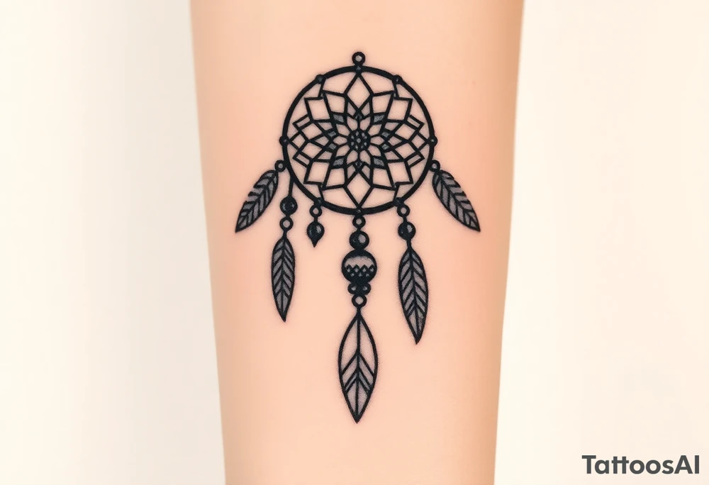 native dreamcatcher with flowing feathers and sacred beads tattoo idea