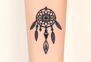 native dreamcatcher with flowing feathers and sacred beads tattoo idea