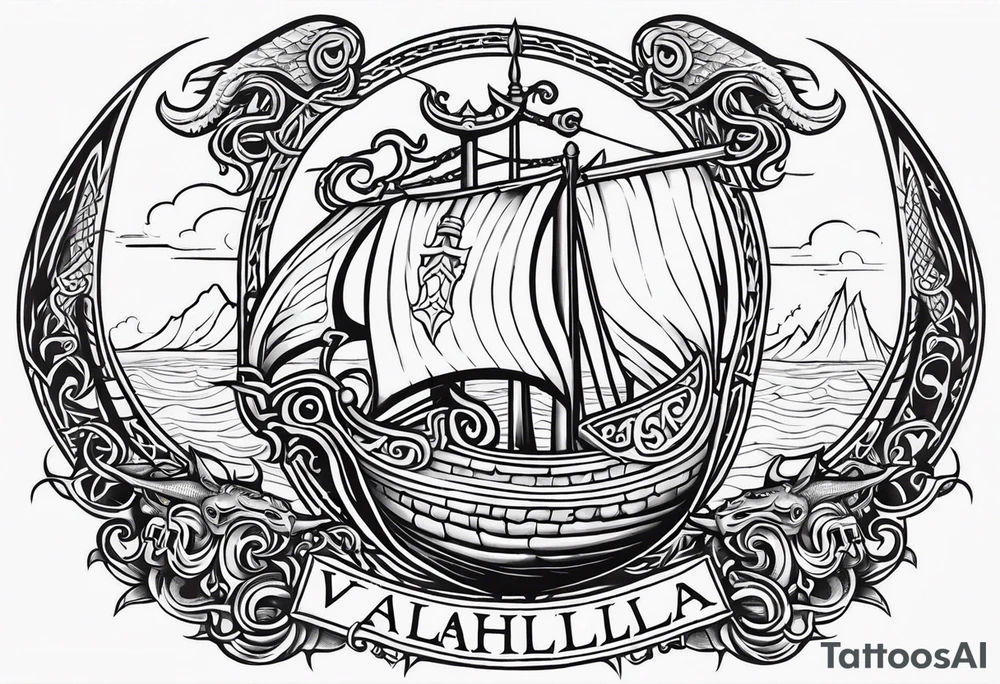 Valhalla sword shield viking ship dragon head tattoo idea Valhalla sword shield viking ship dragon head tattoo idea