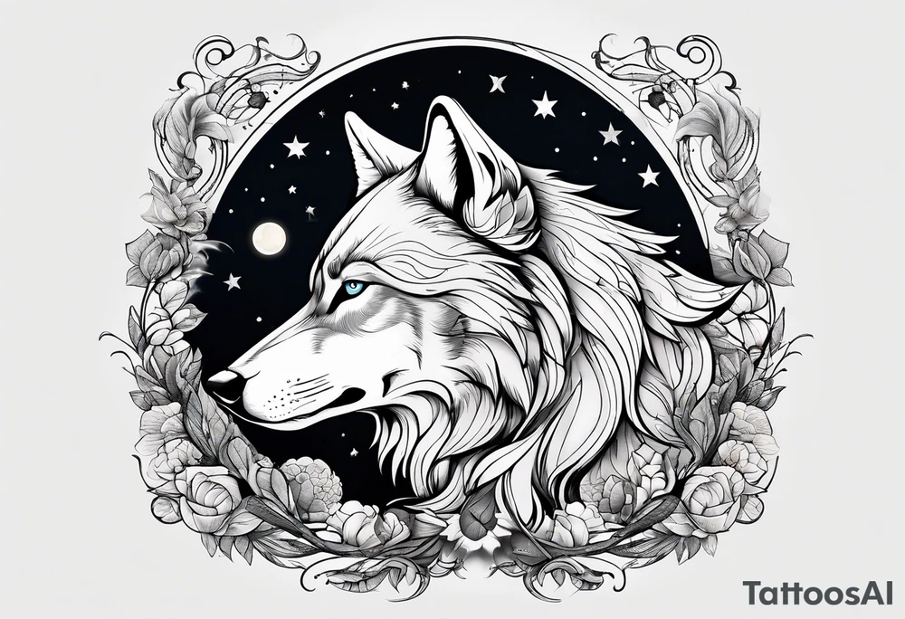 Wolf and moon tattoo idea
