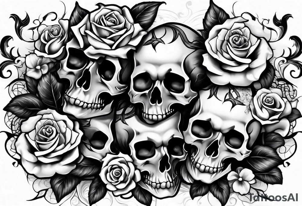 tattoo with devil, roses and skulls for the chest tattoo idea
