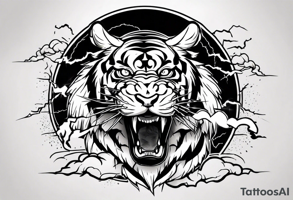 Tiger with lightning and the sun in the background for a forearm tattoo tattoo idea