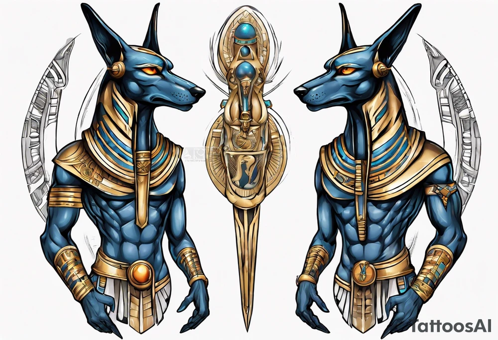 anubis and horus full arms tattoo idea