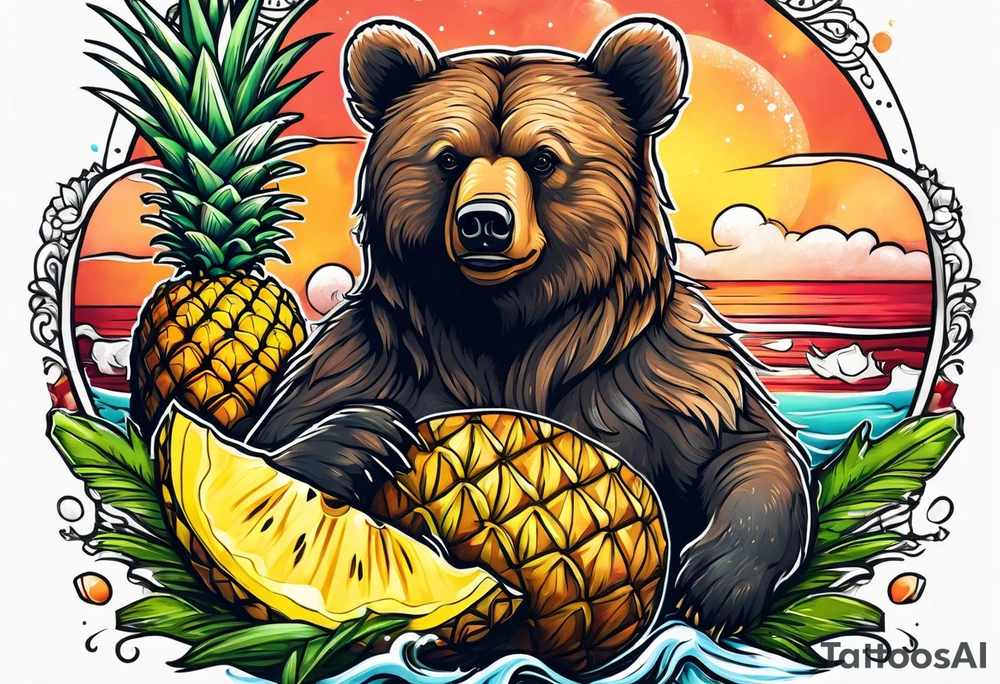 Bear loves pineapples and coconuts tattoo idea