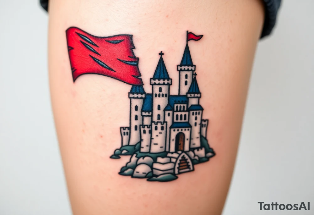 A Czech flag waving behind a medieval castle tattoo idea