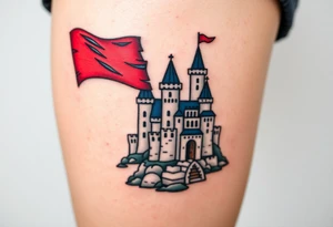 A Czech flag waving behind a medieval castle tattoo idea