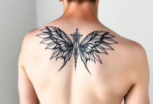 maximalist, cyber sigilism, organic touches, back tattoo, whimsical, witchy, hippie, fairy wing like, maximalistic, very very complex and big, detailed tattoo idea