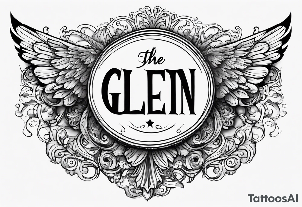 The word Glenn on a banner with angel Wings tattoo idea