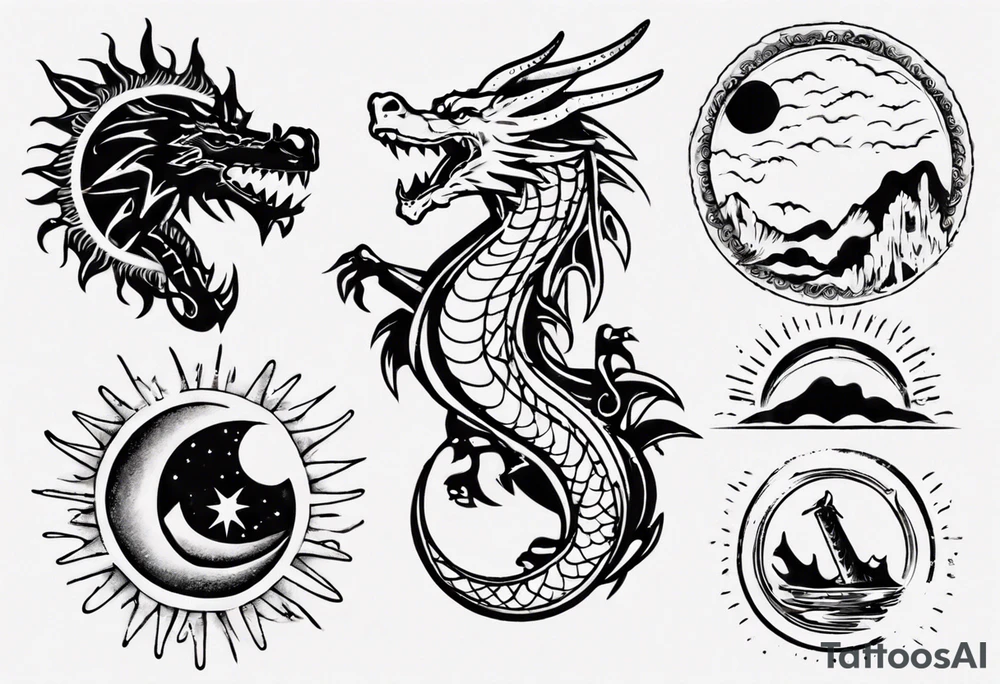 Dragón with the sun tattoo idea