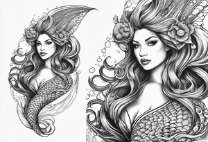 flowing mermaid tail with fan tip tentacles tattoo idea