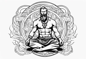 mindful savage man in ritual pose tattoo idea