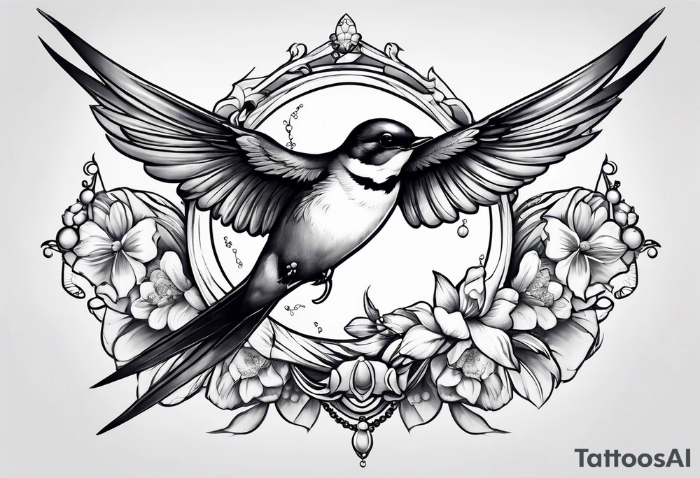 Swallow with rosary on its legs tattoo idea