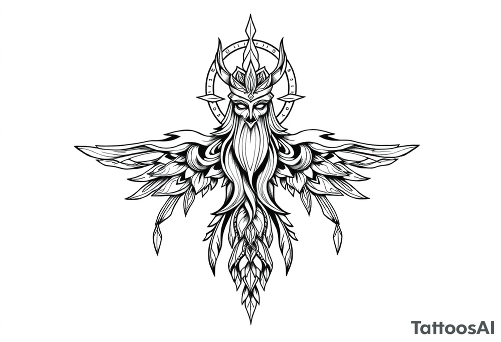 long ornament shaman and witch style mytical with ancient rhyme tattoo idea