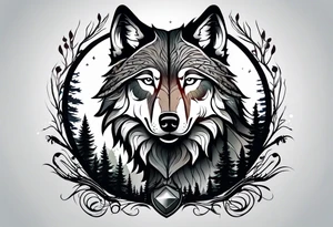 Forest with a wolf walking tattoo idea