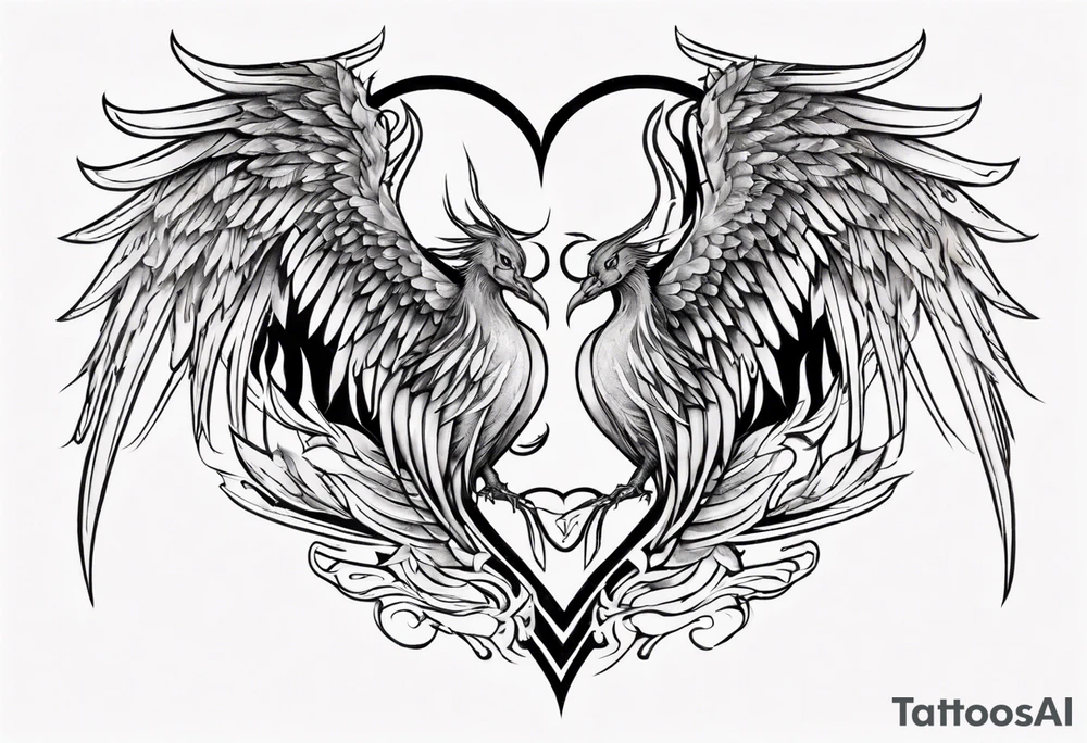 Phoenix heart one wing larger than the other tattoo idea Phoenix heart one wing larger than the other tattoo idea