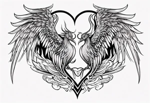 Phoenix heart one wing larger than the other tattoo idea