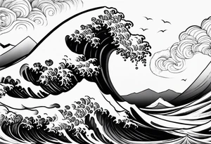 TIDAL WAVE OVER A MOUNTAIN tattoo idea
