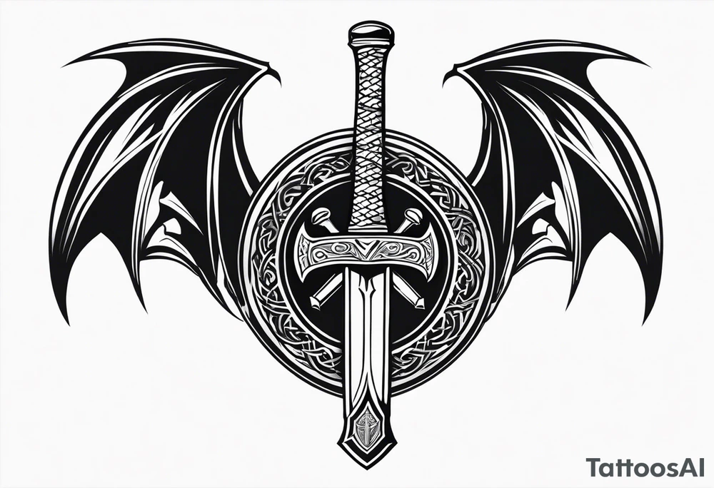 Valhalla sword shield dragon axe tattoo idea
