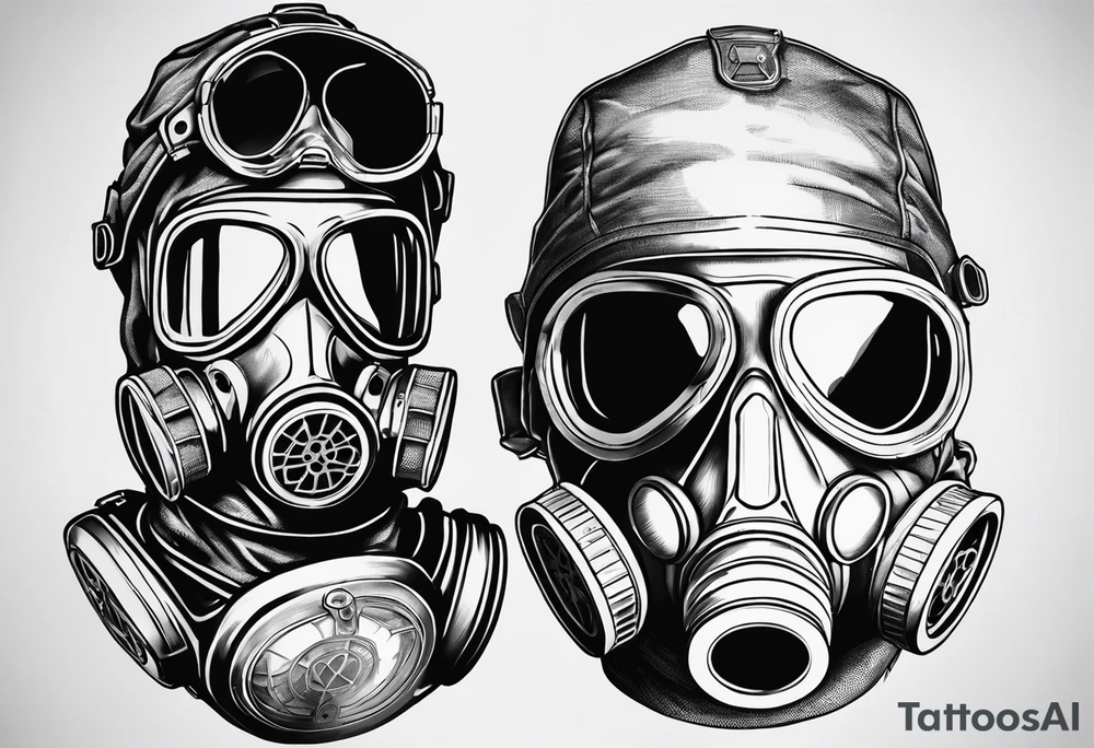 Gas mask x-ray skelton with body make it look masculine and scary and medical field tattoo idea