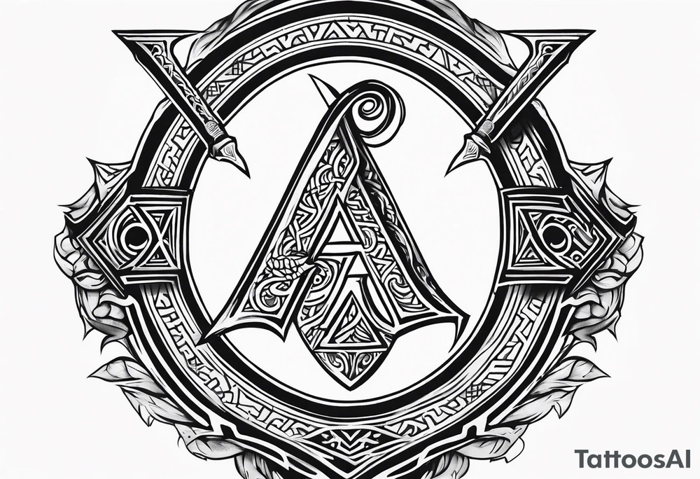 Valhalla sword shield dragon axe Valknut tattoo idea