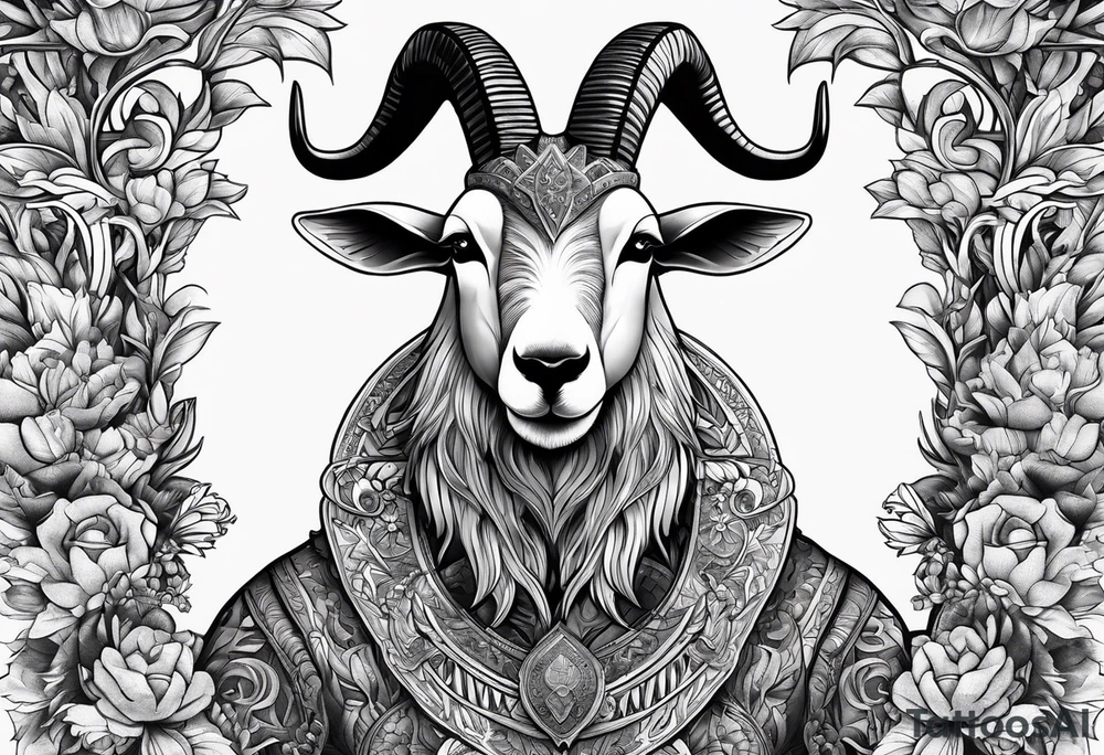 Shoulder/chest tattoo that is Half Goat, Half Kangaroo and has a Yemeni Dagger tattoo idea