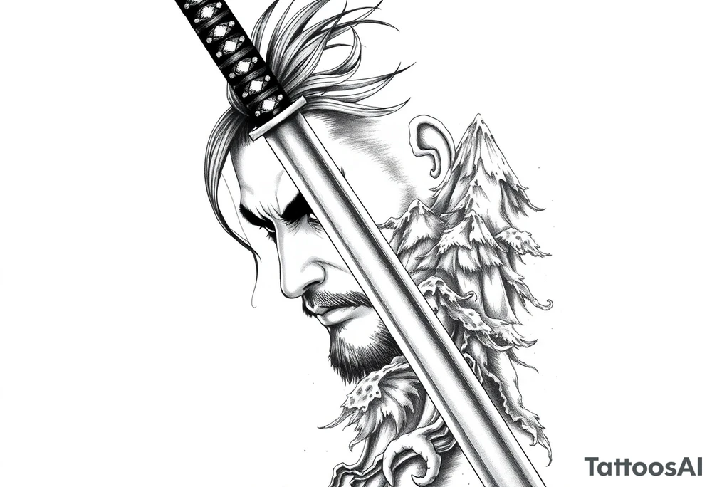 Japanese katana, cutting mountains tattoo idea