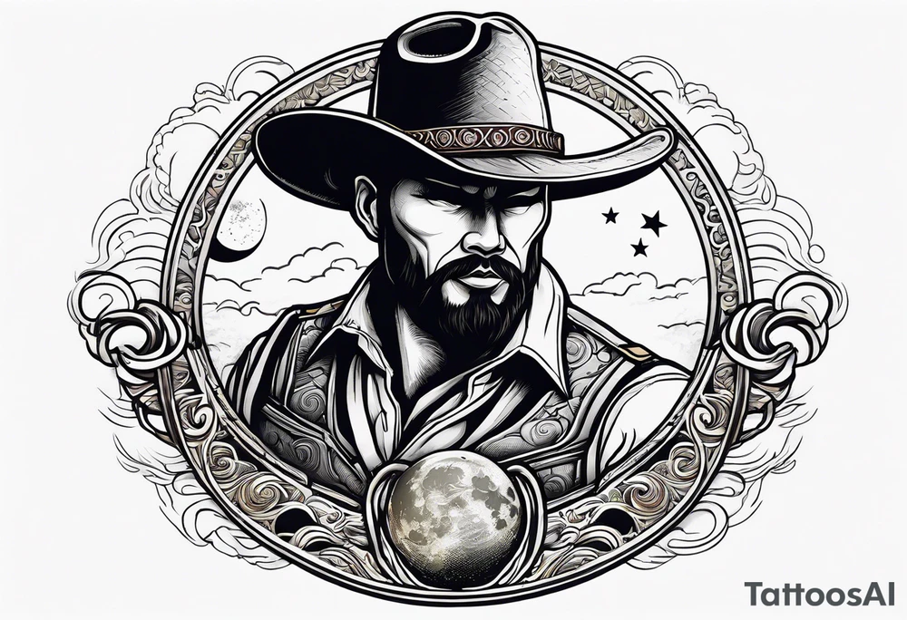 A moon with a cowboy hat and lasso tattoo idea