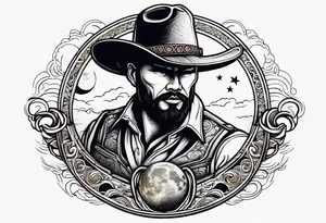 A moon with a cowboy hat and lasso tattoo idea