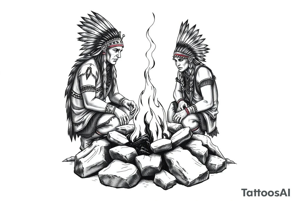 Native Americans around campfire tattoo idea