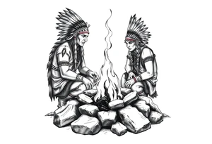 Native Americans around campfire tattoo idea