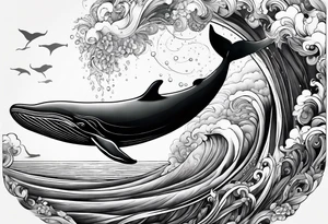 Whale ascending towards light, surrounded by swirling water tattoo idea