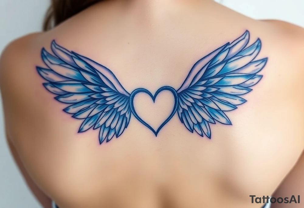 Angel wings, blue, heart, love tattoo idea