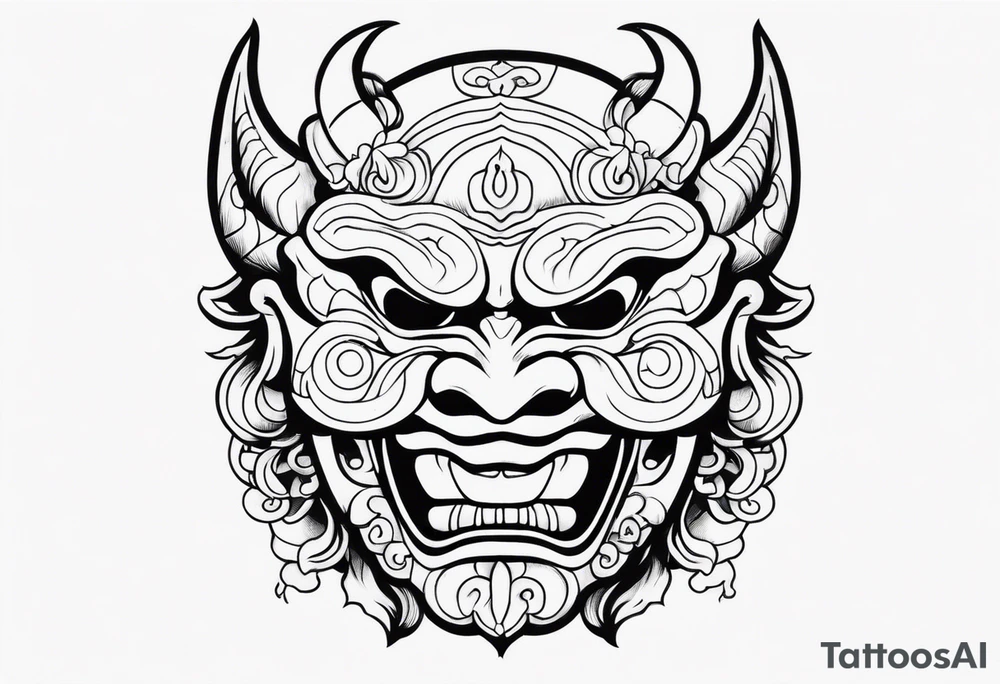 japanese demon mask held tattoo idea