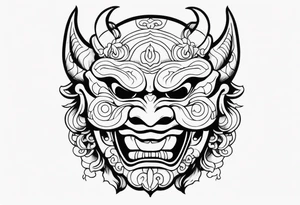 japanese demon mask held tattoo idea