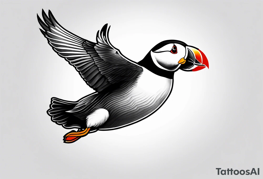 a flying puffin without background tattoo idea